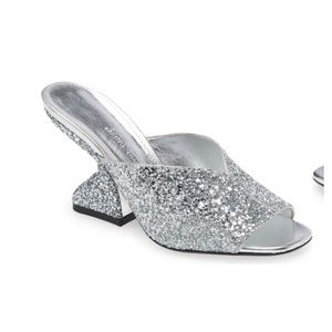 SALVATORE FERRAGAMO
Sandu 85 glitter-finished leather mules- *Open to negotiate*